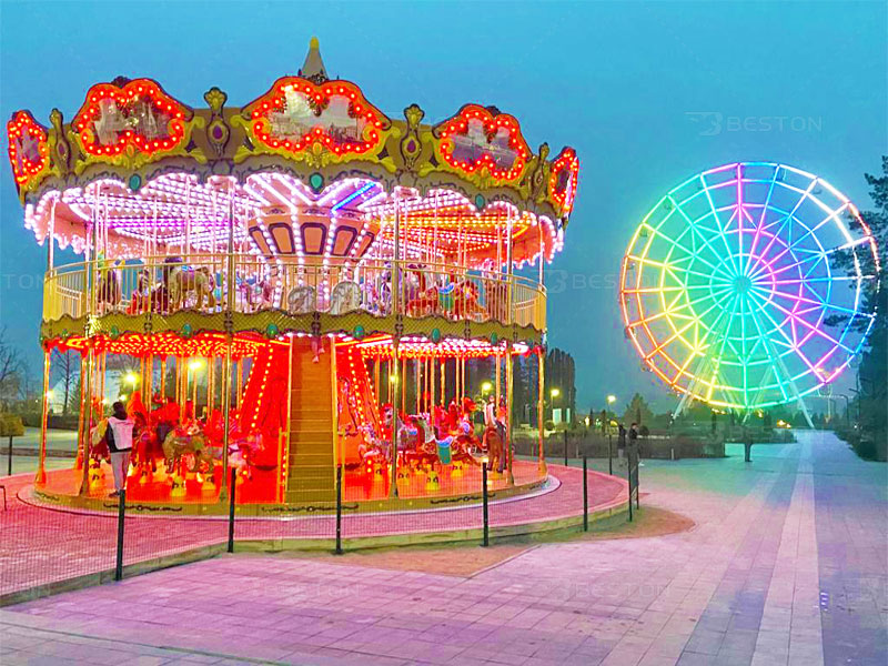Свадебная карусель и колесо обозрения в Парке «Дружба: Волгоград-Баку»