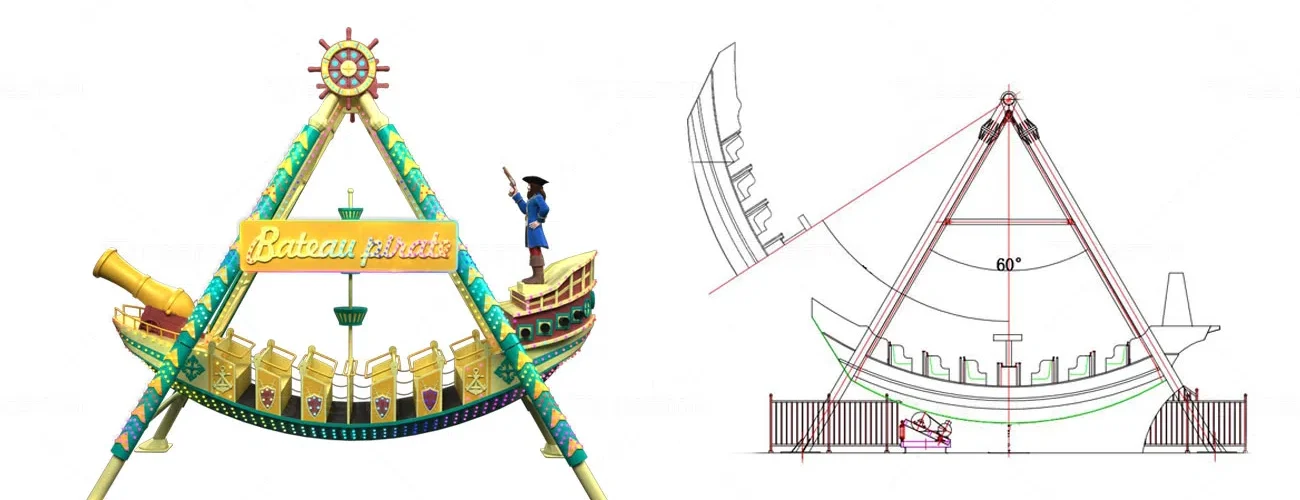 Pirate ship ride with tilt up to 60°