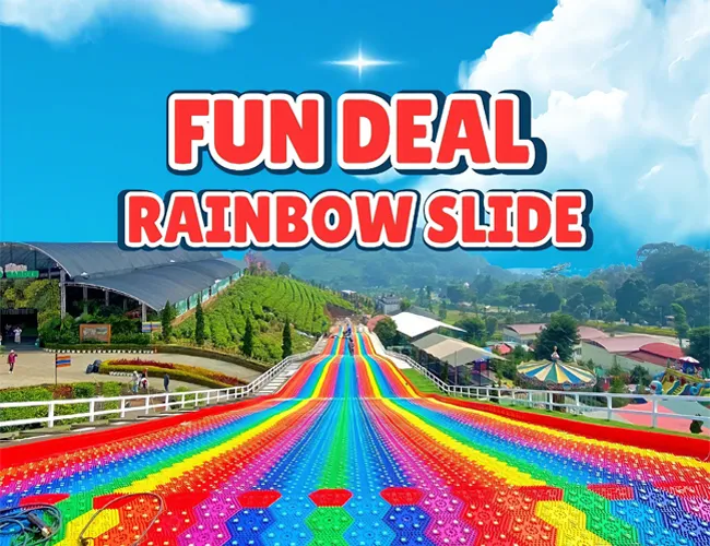 130-метровая радужная горка в Florawisata D'Castello: словно радужный водопад, спускающийся по склону горы. Этот проект Beston Rides воплощает в себе гармонию инженерной мысли и природного ландшафта. 