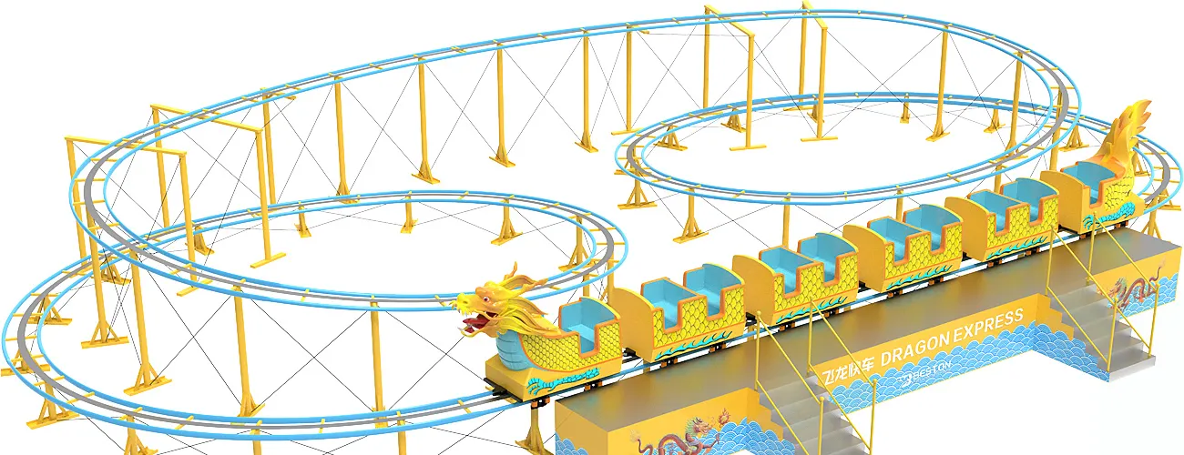 На чертеже представлена объемная 3D-модель змеевидного трека для аттракциона Дракон, спроектированного с плавными перепадами высот и крутыми виражами. 