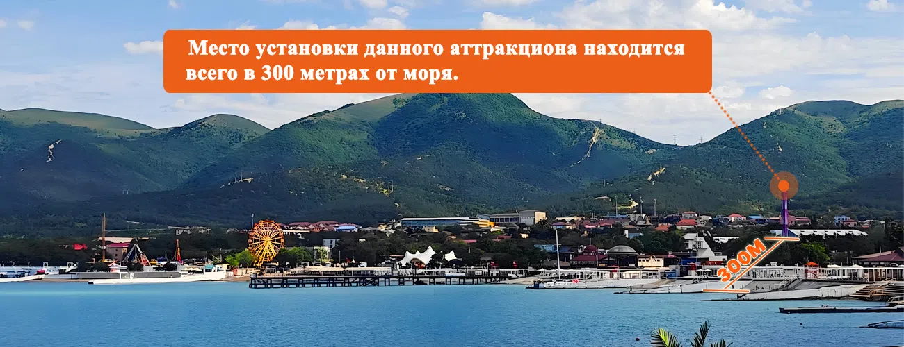 Минимальное расстояние от площадки установки аттракциона «Башня свободного падения» высотой 35 метров до моря составляет всего 300 метров.